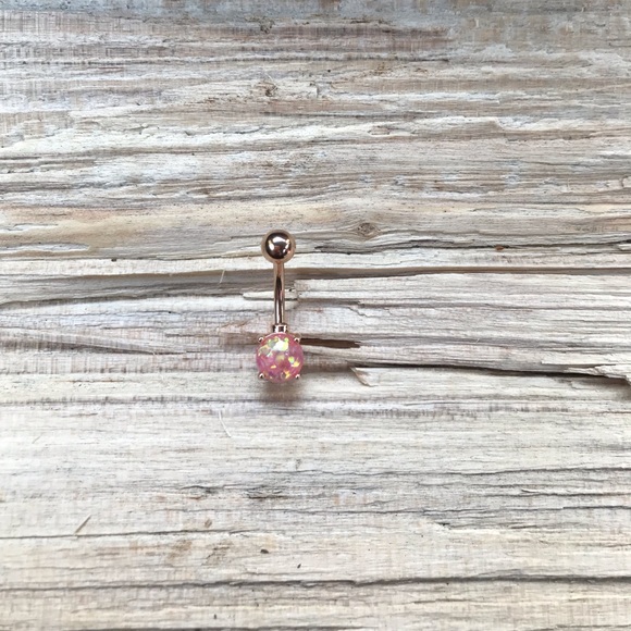 Pink Opal Rose Gold Belly Button Ring - Picture 2 of 2